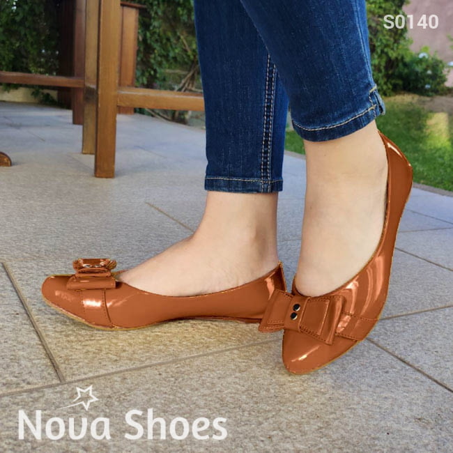 Flats De Charol Cafe / 35 Nomal Zapatos Bajitos