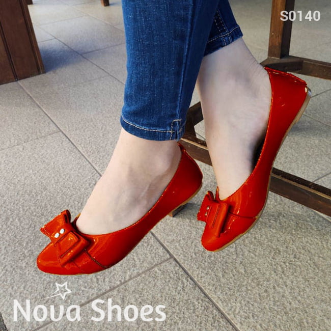 Flats De Charol Rojo / 35 Nomal Zapatos Bajitos