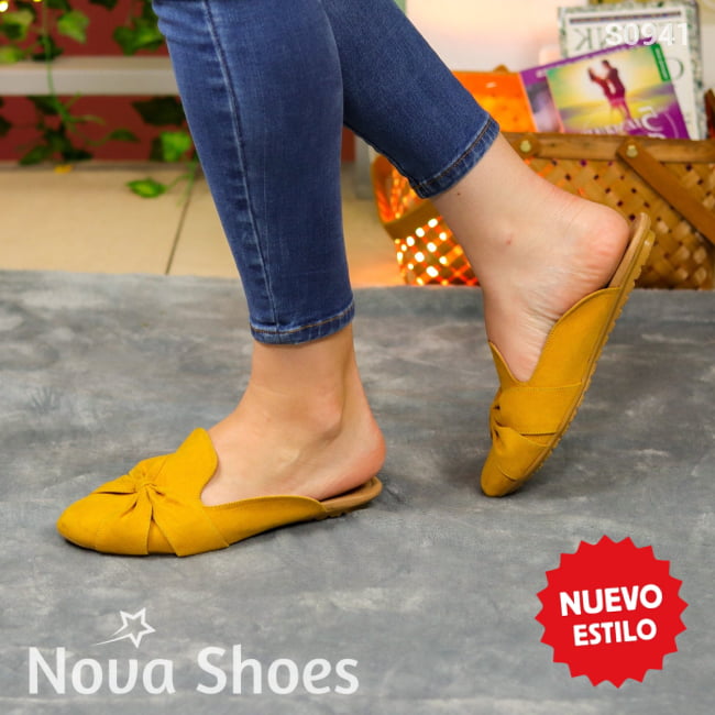 Flats Destalonadas Con Toque Elegante. Fabricados En Gamuza Amarillo / 35 Normal Zapatos Bajitos