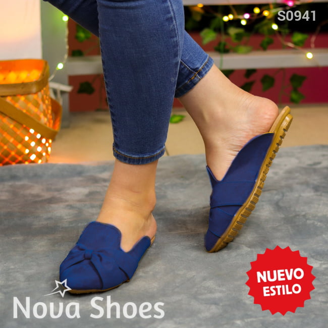 Flats Destalonadas Con Toque Elegante. Fabricados En Gamuza Azul / 35 Normal Zapatos Bajitos