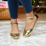 Flats En Cuerina Brillante. Puntudos Zapatos Bajitos