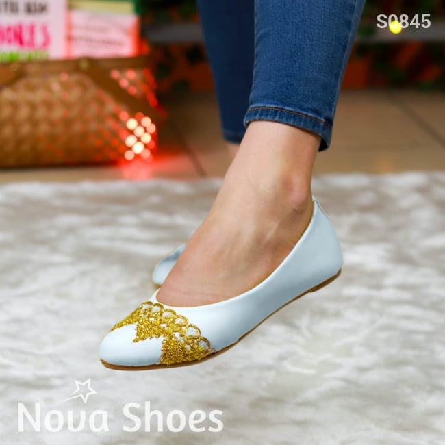 Flats Exclusivas Con Un Topque Elegante Y Llamativo Blanco / 35 Normal Zapatos Bajitos