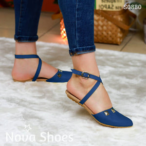 Flats Puntudas Exclusivas Con Un Toque Llamativo Azul / 35 Normal Zapatos Bajitos