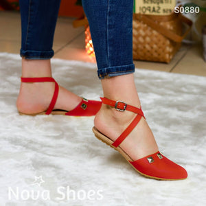 Flats Puntudas Exclusivas Con Un Toque Llamativo Rojo / 35 Normal Zapatos Bajitos