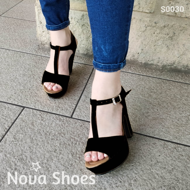 Hecho De Cuerina Gamuzada Unidos En Medio Negro / 35 Normal Zapatos Altos