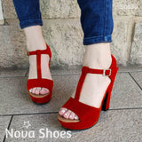 Hecho De Cuerina Gamuzada Unidos En Medio Rojo / 35 Normal Zapatos Altos