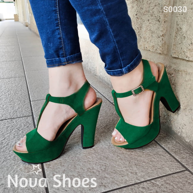 Hecho De Cuerina Gamuzada Unidos En Medio Verde / 35 Normal Zapatos Altos