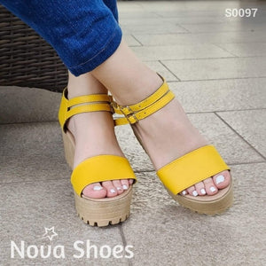 Hermosa Sandalia Con Faja Gruesa Suela Amarillo / 35 Normal Zapatos Medianos