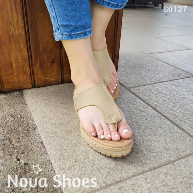 Hermosa Sandalia De Dedo Solo Meter Beige / 34 Normal Zapatos Medianos