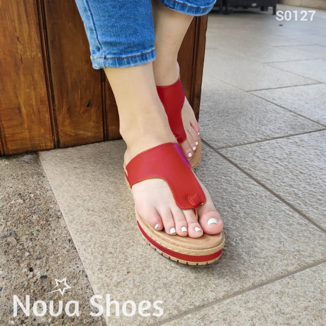 Hermosa Sandalia De Dedo Solo Meter Rojo / 34 Normal Zapatos Medianos