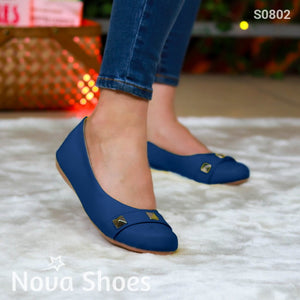 Hermosas Flats Con Decorados Metalicos Cuadrados Azul / 35 Normal Zapatos Bajitos