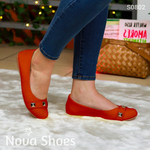 Hermosas Flats Con Decorados Metalicos Cuadrados Rojo / 35 Normal Zapatos Bajitos