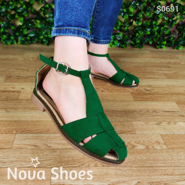 Hermoso Calzado De Gamuza Cerrado Unido Enfrente Verde / 35 Normal Zapatos Bajitos