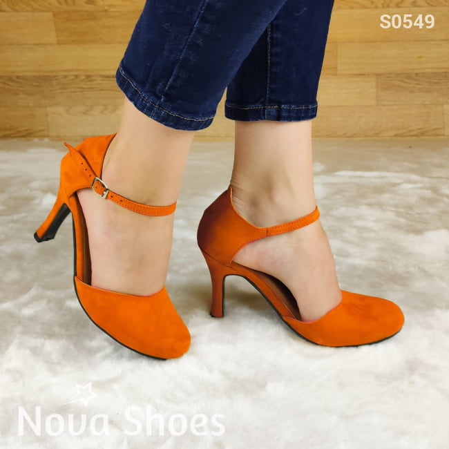Hermoso Zapato Cerrado De Tacon Delgado No Tan Alto Hecho Gamuza Anaranjado / 35 Normal Zapatos