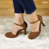 Hermoso Zapato Cerrado De Tacon Delgado No Tan Alto Hecho Gamuza Cafe / 35 Normal Zapatos Medianos