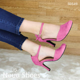 Hermoso Zapato Cerrado De Tacon Delgado No Tan Alto Hecho Gamuza Fucsia / 35 Normal Zapatos Medianos