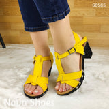 Hermosos Zapatos De Tacon Cuadrado Pequeño Decorado Con Tachuelas Amarillo / 35 Normal Zapatos