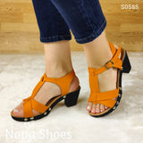 Hermosos Zapatos De Tacon Cuadrado Pequeño Decorado Con Tachuelas Anaranjado / 35 Normal Zapatos