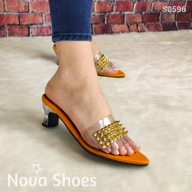 Innovador Calzado Con Fajas Y Tacón Transparente Anaranjado / 35 Normal Zapatos Bajitos