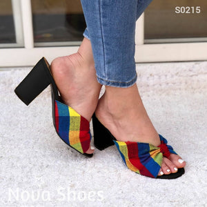 Linda Sandalia De Tacón Hecha Con Tela Lenca Colorida Negro / 35 Normal Zapatos Medianos