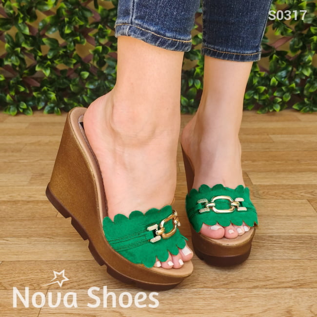 Linda Sandalia Solo De Meter Con Plataforma Comoda Y Versatil Verde / 35 Normal Zapatos Altos