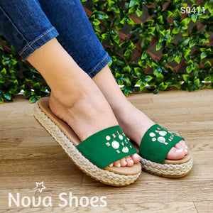 Lindas Sandalias De Gamuza Con Brillantitos Verde / 35 Normal Zapatos Medianos