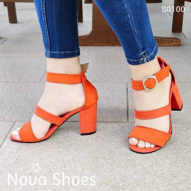 Lindas Sandalias De Gamuza Con Tres Fajas Anaranjado / 35 Normal Zapatos Medianos
