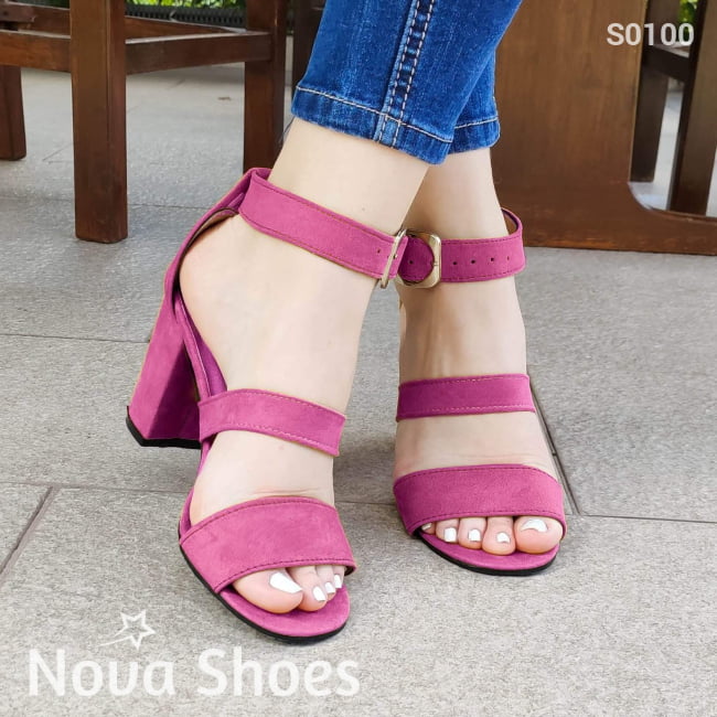 Lindas Sandalias De Gamuza Con Tres Fajas Fucsia / 35 Normal Zapatos Medianos
