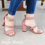 Lindas Sandalias De Gamuza Con Tres Fajas Rosado / 35 Normal Zapatos Medianos