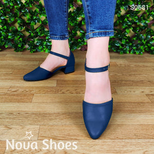 Lindo Calzado Con Taconcito Cerrado De Enfrente Puntudo Bonito Diseño Azul / 35 Normal Zapatos