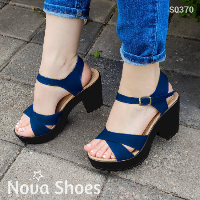 Lindos Zapatos De Tacón Mediano Suela Resina Color Negra Azul / 35 Normal Zapatos Medianos