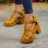 Sandalias De Tacón Grueso En Gamuza. Toque Suave Para Una Silueta Definida Amarillo / 35 Normal