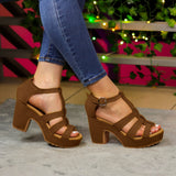 Sandalias De Tacón Grueso En Gamuza. Toque Suave Para Una Silueta Definida Cafe / 35 Normal