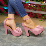 Tacones Altos Con Chongo Rosado / 35 Normal Zapatos