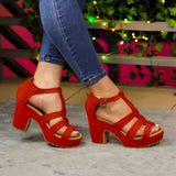 Sandalias De Tacón Grueso En Gamuza. Toque Suave Para Una Silueta Definida Rojo / 35 Normal