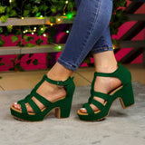 Sandalias De Tacón Grueso En Gamuza. Toque Suave Para Una Silueta Definida Verde / 35 Normal