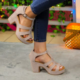 Sandalias De Tacón Grueso En Gamuza. Toque Suave Para Una Silueta Definida Beige / 35 Normal