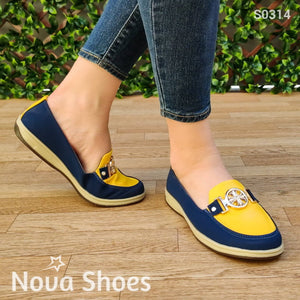 Mocasín De Color Combinado Amarillo / 35 Normal Zapatos Bajitos