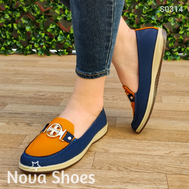 Mocasín De Color Combinado Anaranjado / 35 Normal Zapatos Bajitos