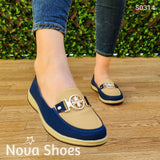 Mocasín De Color Combinado Beige / 35 Normal Zapatos Bajitos