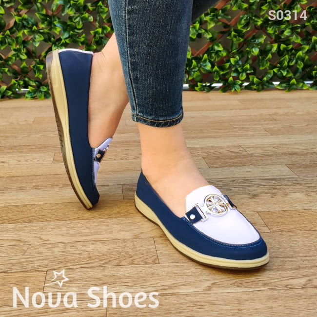 Mocasín De Color Combinado Blanco / 35 Normal Zapatos Bajitos