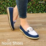 Mocasín De Color Combinado Blanco / 35 Normal Zapatos Bajitos