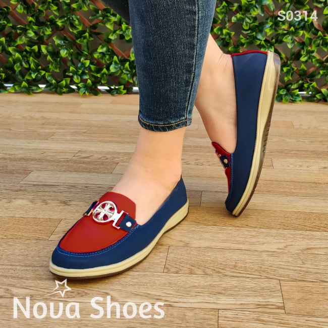 Mocasín De Color Combinado Rojo / 35 Normal Zapatos Bajitos