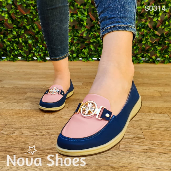 Mocasín De Color Combinado Rosado / 35 Normal Zapatos Bajitos