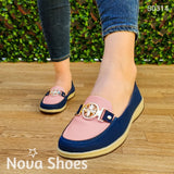 Mocasín De Color Combinado Rosado / 35 Normal Zapatos Bajitos