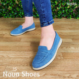 Mocasin Hecho Con Tela De Jean Dos Tonalidades Zapatos Bajitos
