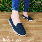 Mocasin Hecho Con Tela De Jean Dos Tonalidades Zapatos Bajitos