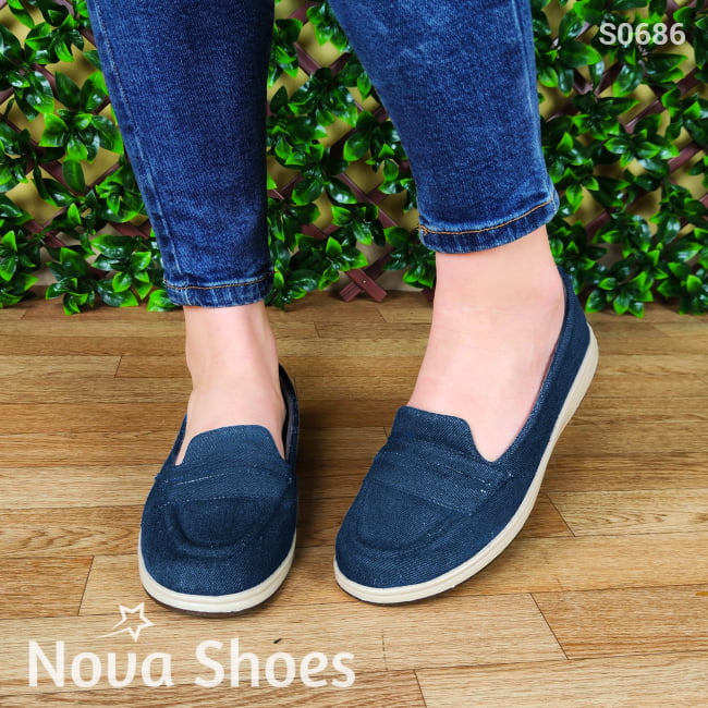 Mocasin Hecho Con Tela De Jean Dos Tonalidades Zapatos Bajitos