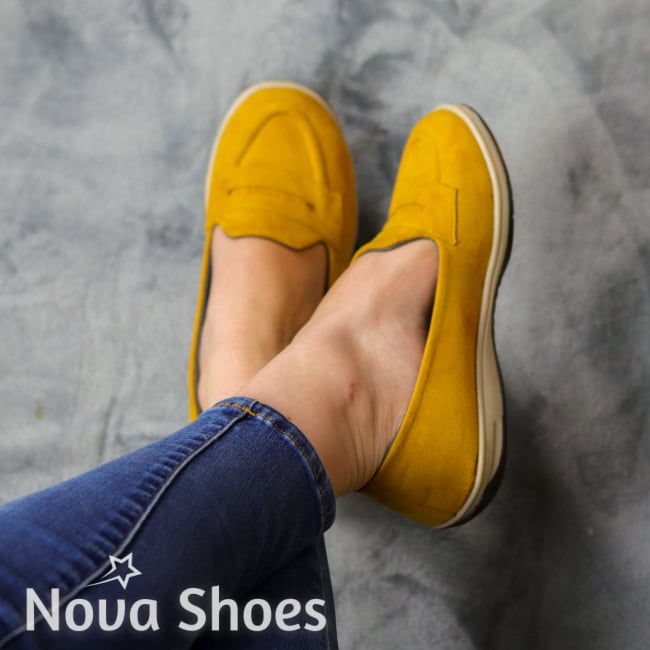 Mocasines Casuales En Gamuza Amarillo / 35 Normal Zapatos Bajitos