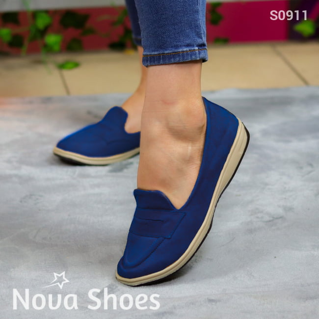 Mocasines Casuales En Gamuza Azul / 35 Normal Zapatos Bajitos